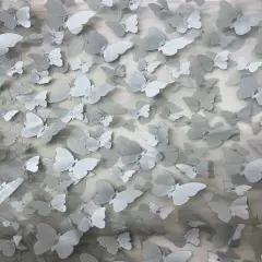 1 Yard 3D Butterfly Embroidered Satin Lace Polyester Fabric Elegant Material 60 Inch Width Gray