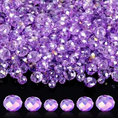 600 Pcs Crystal Glass Beads for Jewelry Making Bulk Faceted Gemstone Rondelle Loose Beads for Bracelet DIY Crafts 8 mm, 6 mm, 4 mm(Purple)