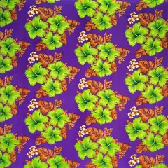 1 Yard Hibiscus & Tropical Leaves Cluster Peachskin Fabric 45 Inch Width Purple