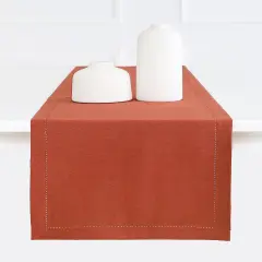 Rust Table Runner - Hemstitch Detail - 100% Cotton,14 x 72 Inch-6 ft Table Linen