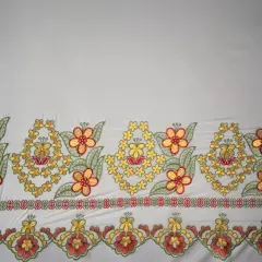 1 Yard Floral Embroidered Border Polyester Fabric 56 inches width, Durable & Elegant Textile White