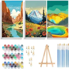 3 Pack Paint by Number for Adults Framed Canvas, National Park DIY Arts - 9 * 12 Inch