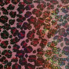 1 Yard Leopard Hologram Poly Tricot Fabric 60 Inch Width Red Gold