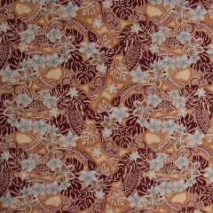 1 Yard Traditional Polynesian Tattoo Plumeria Tiare Design Fabric, Peachskin Polyester, 45 inches Width Taupe