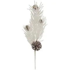White Glitter Soft Pine and Cone Pick Perfect Decorative Accent for Holiday Season