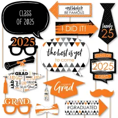 Big Dot of Happiness Orange 2025 Graduation Party Photo Booth Props Kit - 20 Count