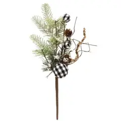 13&rdquo;High Black-White Country Gingham Bells Pick with Brown Paper-Wrapped Stem and Branches