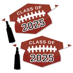 Big Dot of Happiness Grad Football - Grad Cap Decorations DIY 2025 Graduation Large Party Essentials - Set of 20