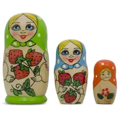 Set of 3 Green Blue and OrangeNesting Doll 4 Inches