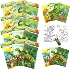 TINYMILLS Jurassic Dinosaur Coloring Book Set, 12 Books, 48 Crayons, Kids Activity Birthday Party Favors