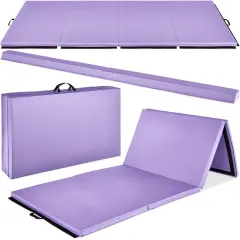 Best Choice Products 10ftx4ftx2in Folding Gym Mat 4-Panel w/ Carrying Handles & Folding Balance Beam Purple w/Beam