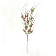 34" Long Cedar Greenery and Berries Branch with Sturdy Brown Stem