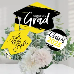 Big Dot of Happiness Yellow 2025 Graduation Party Centerpiece Sticks - Table Toppers - Set of 15