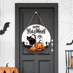 Pumpkin Black Cat Boo Happy Halloween Door Signs