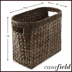 Magazine Holder Basket with Handles, Woven Storage Bin for Bathroom, Home Office Espresso
