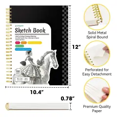 9" x 12" Sketch Book with Bookmark Ruler, 100 Sheets Spiral Sketchbook for Drawing (68lb/100gsm), Acid Free Sketch Pad Artist Sketching Drawing Paper for Kids Teens Adults Artists