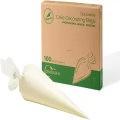18-Inch Biobased Disposable Piping Bags, Plant Based Cake Decorating Pastry Bag - Pack of 100
