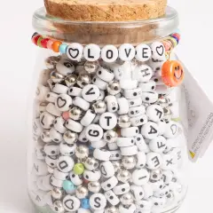 Love Beaded Word Bracelet Round Letter Diy Bead Jar with Ceramic Happy Face Charm