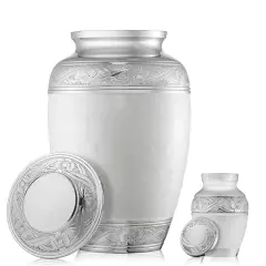 Set of 5 Decorative Cremation Urns for Human Ashes - 1 Adult + 4 Keepsake, White