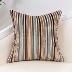 Yangest Brown Striped Throw Pillow Cover Multicolor Velvet Cushion Cover Modern Bohemian Pillowcase for Sofa Couch Bedroom Living Room Home Christmas Decoration,18x18 Inch