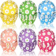 600Pcs Colorful Daisy Flower Cupcake Liners Christmas Rainbow Color Cupcake Wrappers Baking Cup Boho Groovy Hippie Party Muffin Liners for Spring Summer Baby Shower Wedding Birthday Party