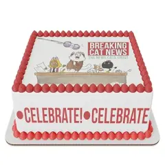 1/4 Sheet Breaking Cat News Birthday Edible Cake Topper Kit