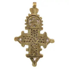 The Bead Chest Ethiopian Coptic Cross Pendant Large 95mm African Brass Brass Large Hole Handmade