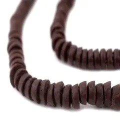 The Bead Chest Brown Sandcast Disk Beads - Full Strand of 7mm African Rondelle Donut Glass Beads from Ghana