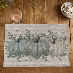 Set of 4 Pumpkin Leaves Fall Vinyl Placemats - 12" x 18" (Blue)