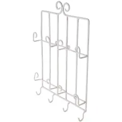 Bard's White Wrought Iron Wall Mounted 4 Cup and 4 Saucer Display Hanger, 15.75" H x 11.5" W x 2" D (For 6" Saucers)