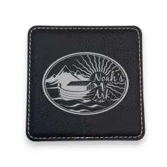 Coaster - Noahs Ark - SET OF 2 - Leather or Stitched Cork Black/Silver