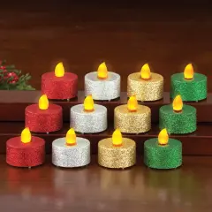 Collections Etc LED Multi Color Glitter Holiday Tealights - Set of 12