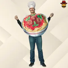 Spaghetti and Meatballs Adult Costume Halloween Food Tunic Chef Hat Funny Group Party Outfit