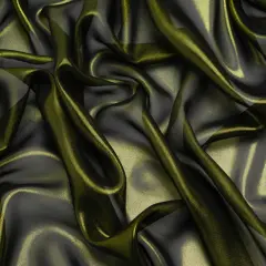 1 Yard Olive on Black Liquid Sheen Metallic Polyester Chiffon Fabric 60" Width