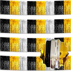 4 Pack 10 Ft Black Gold Silver Foil Fringe Garland Metallic