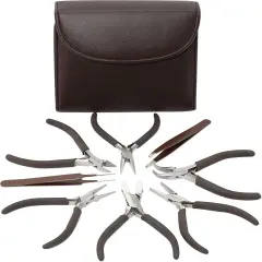 The Beadsmith Fashion Color Pliers &ndash; Slimline Color-Coordinated Tools &ndash; Matching Clutch in Beige &ndash; Jewelry Making Supply Kit to Create Necklaces, Bracelets, Earrings & More Chocolate