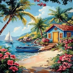 Paint by Numbers Kit for Adults Beginner, Beach Landscape 16x20 Inch