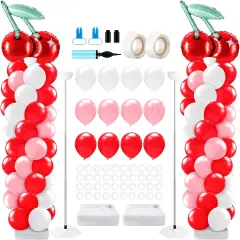 2 Set Cherry Balloon Column Stand Kit with Adjustable Balloon Arch (Cherry, Red)