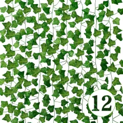 12 Pack 84Ft Fake Vines Fake Ivy Leaves Garland Greenery Hanging Plants(Green)