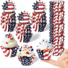 200Pcs July 4th American Flag Cupcake Liners(Blue，red，white)
