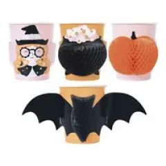 Groovy Halloween 9oz Paper Cups with Shaped Themed Pop-Outs 4ct