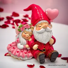Whimsical Love Story Gnome Couple Small Figurine, 4" Cute and Small Valentine's Day Gift Mini Statue