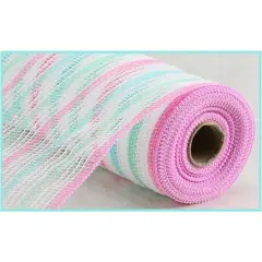 10.5" Faux Jute Stripe Mesh Ribbon: Blue, Mint, Pink, White (10 Yards)