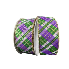 1.5" Mardi Gras Plaid Ribbon: Purple, Gold, Green (10 Yards)