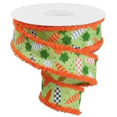 1.5" Pattern Carrots Drift Edge Ribbon: Bright Green (10 Yards)