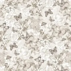 Natural Monotone Butterfly and Floral Cotton Wideback Fabric per yard