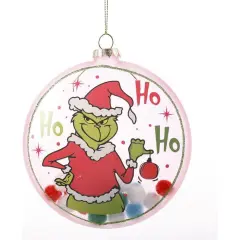 4.5" Pink Green Monster Glass Disc Ornament
