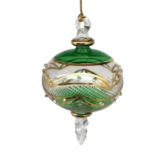 Gold Etched Blown Glass Sphere - Green