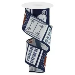 2.5" Football Block Pattern Ribbon: Navy/Silver (10 Yards)