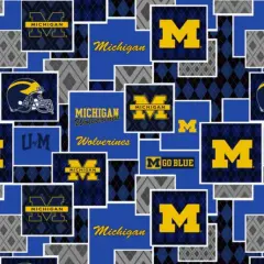 Licensed NCAA University of Michigan Argyle Boxes Cotton Fabric by the Yard